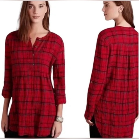 HOLDING HORSES Anthropologie Red Plaid Button Down Shirt - SZ XS - Picture 5 of 10